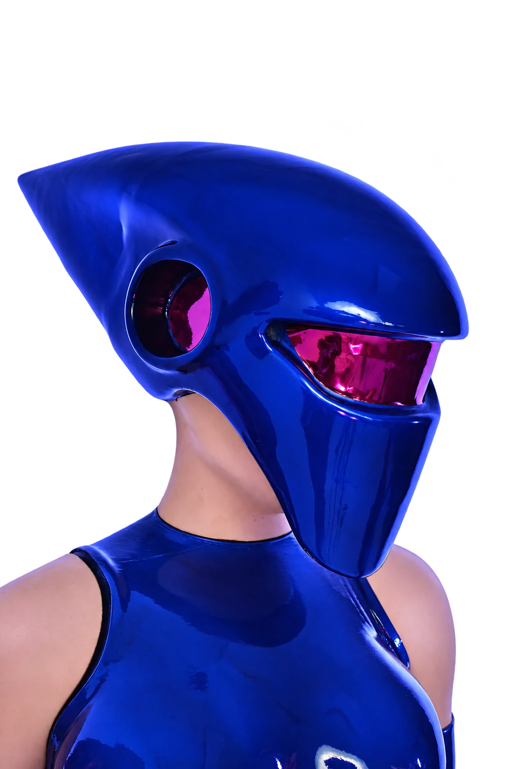 Close-up side view of the Enforcer helmet and reflective pink visor